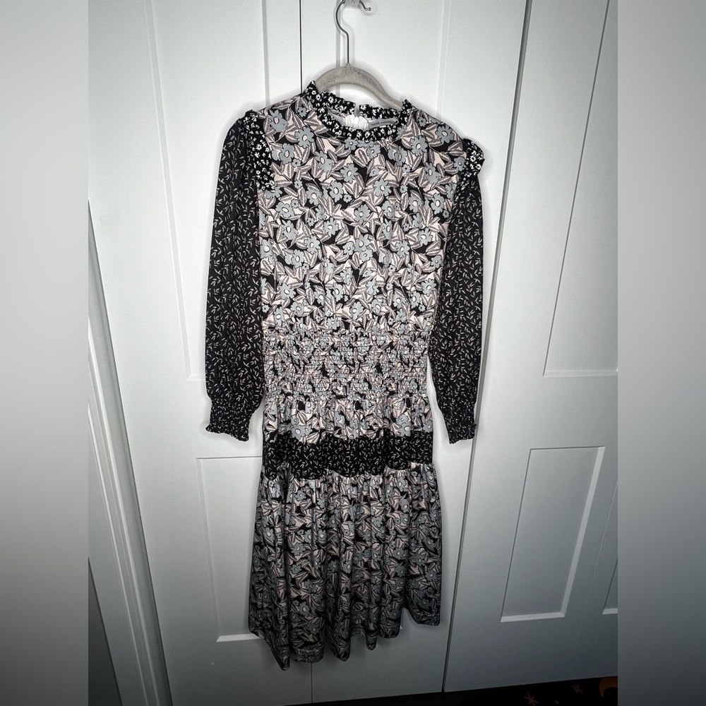 Paper Parachute Long Sleeve Ruffle Mixed Print Floral Tiered Dress Size Large